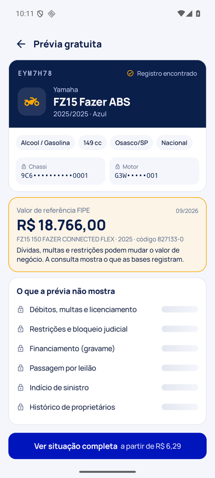 Consulta grátis com dados do veículo e valor FIPE