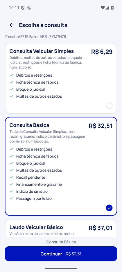 Escolha da consulta com preços