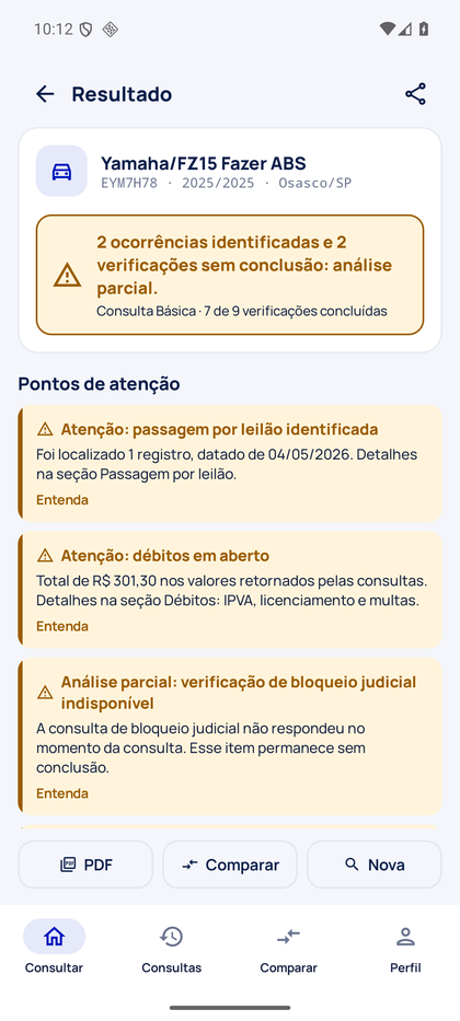 Relatório com pontos de atenção